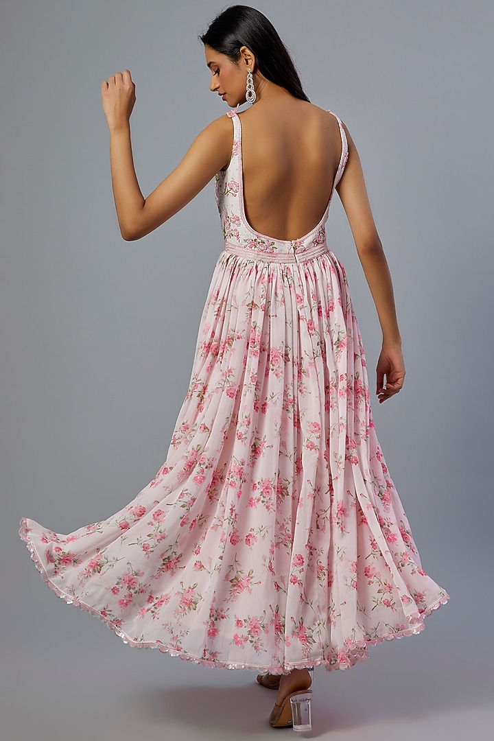Blush Pink Printed Wedding Anarkali Set by LABEL PRIYANKA KAR at Pernia's Pop Up Shop