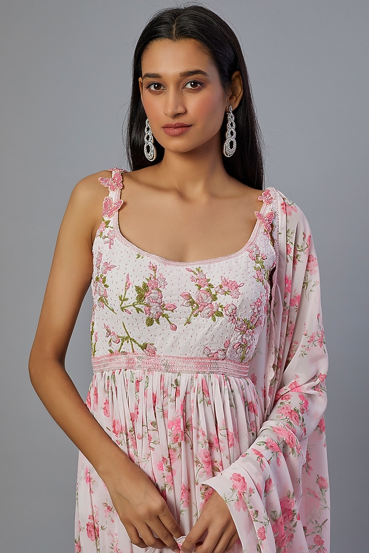 Blush Pink Printed Wedding Anarkali Set by LABEL PRIYANKA KAR at Pernia's Pop Up Shop
