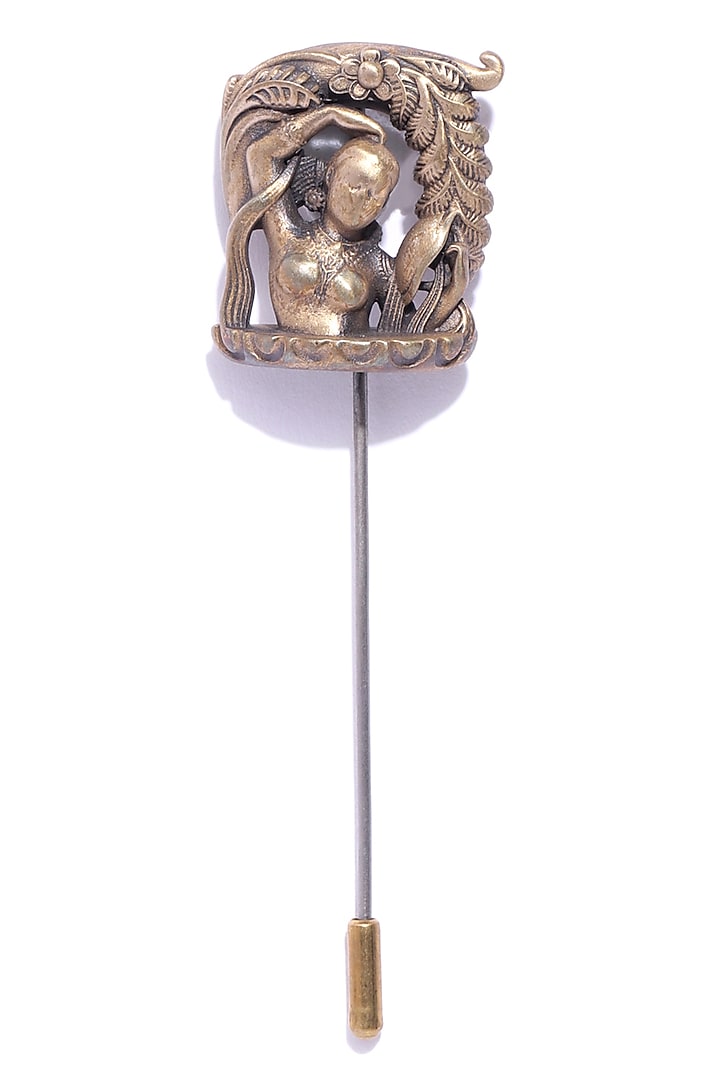 Antique Gold Finish Khajuraho Lapel Pin by Cosa Nostraa at Pernia's Pop Up Shop