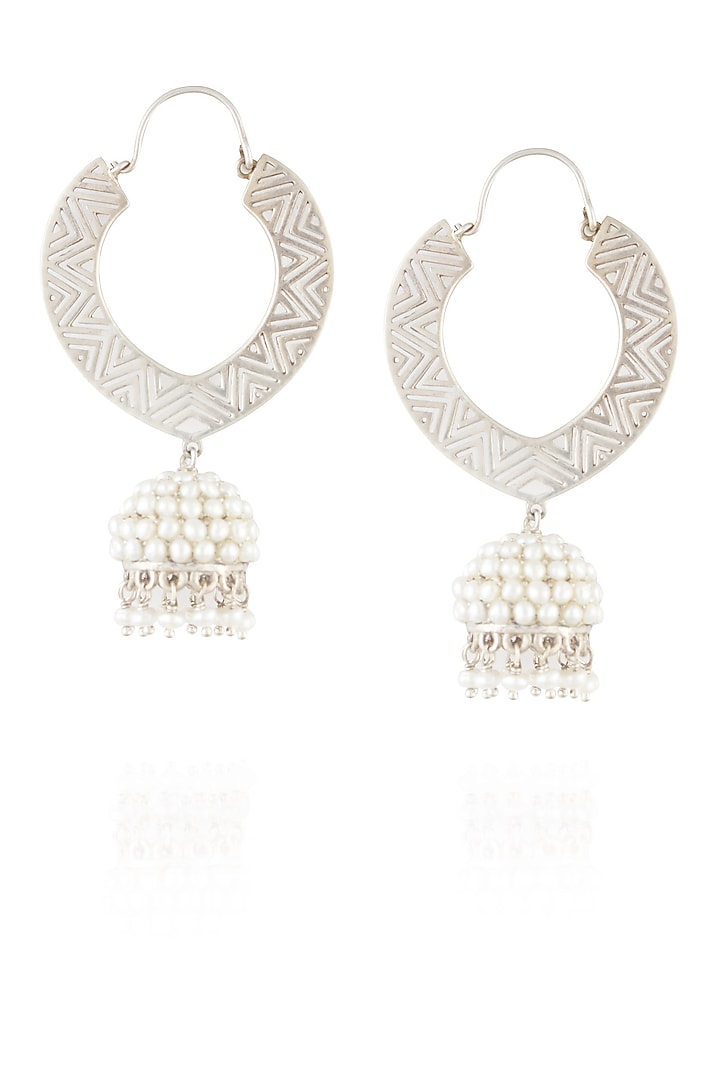 Silver finish seed pearls jhumki drop earrings by Lai