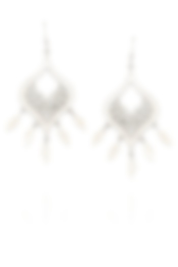 Silver finish seed pearls cut out earrings by Lai