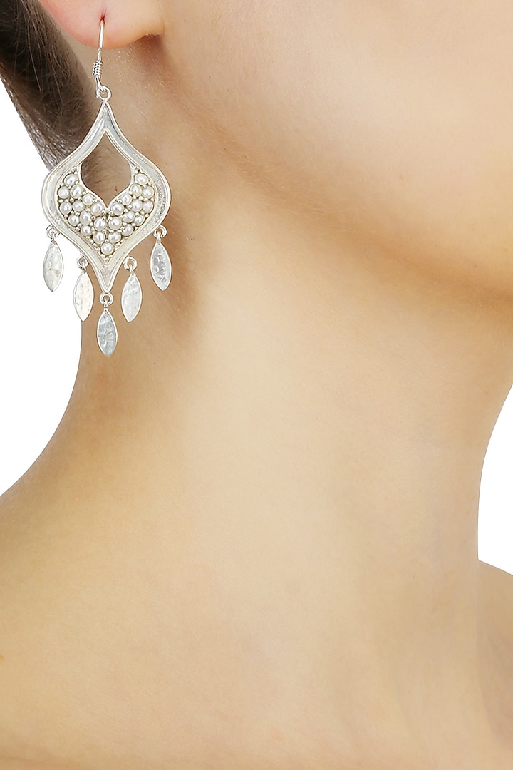 Silver finish seed pearls cut out earrings available only at Pernia's Pop Up Shop.