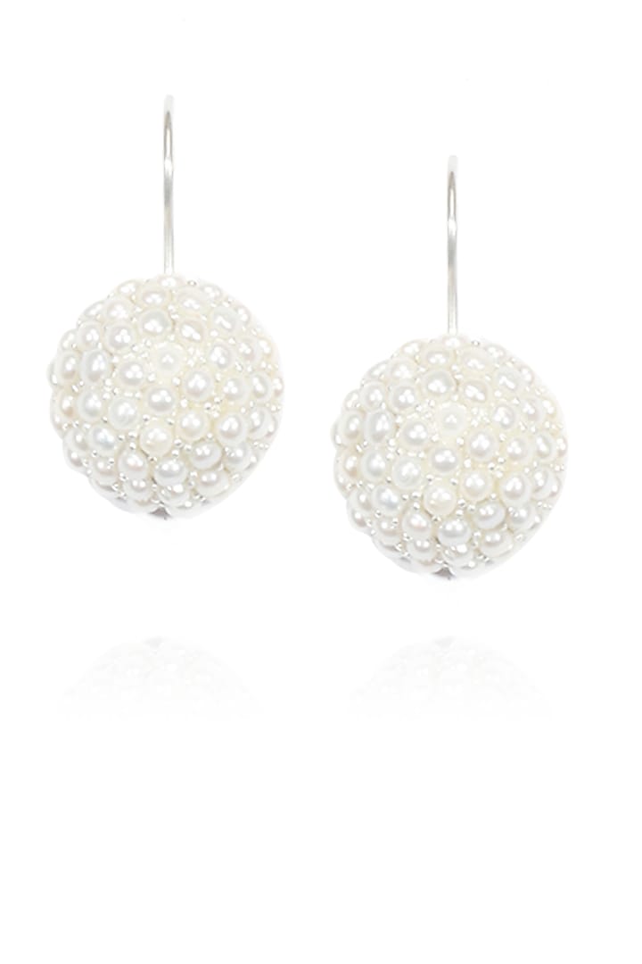 Silver finish seed pearls classic dome earrings by Lai