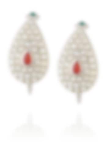 Silver finish set seed pearls open hoop earrings by Lai