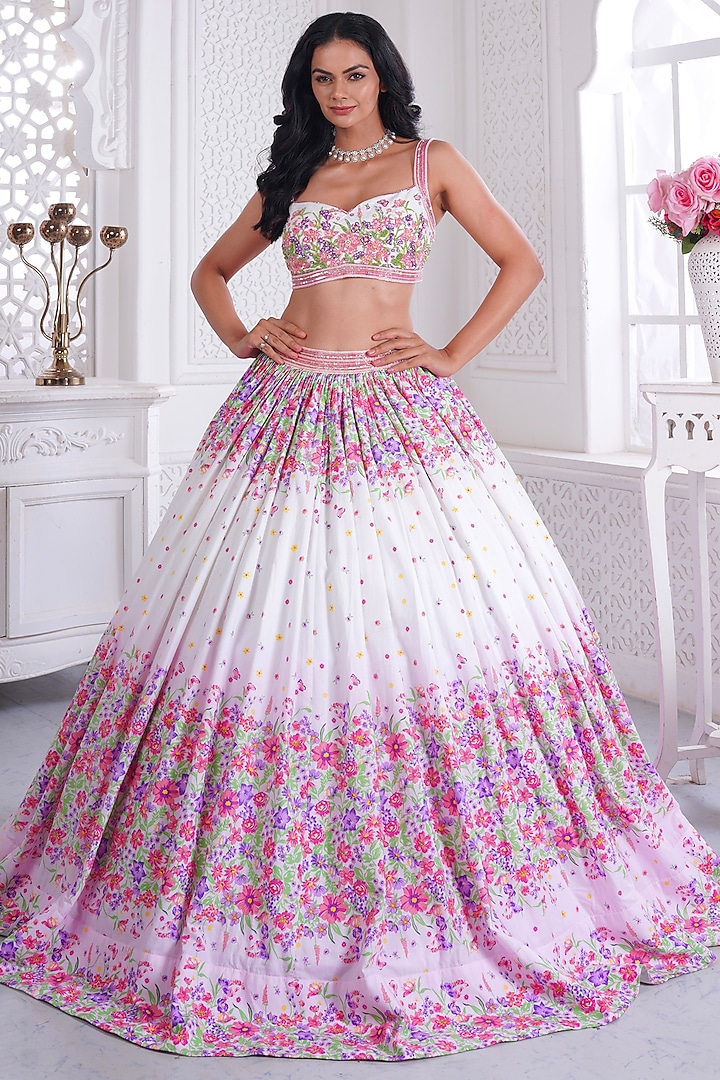 Pink Cotton Printed & Embroidered Wedding Lehenga Set by LABEL PRIYANKA KAR at Pernia's Pop Up Shop