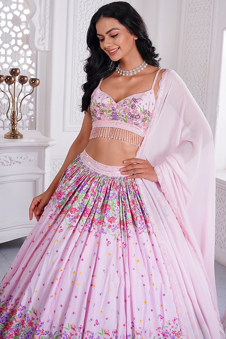 Pink Cotton Printed & Embroidered Wedding Lehenga Set by LABEL PRIYANKA KAR at Pernia's Pop Up Shop