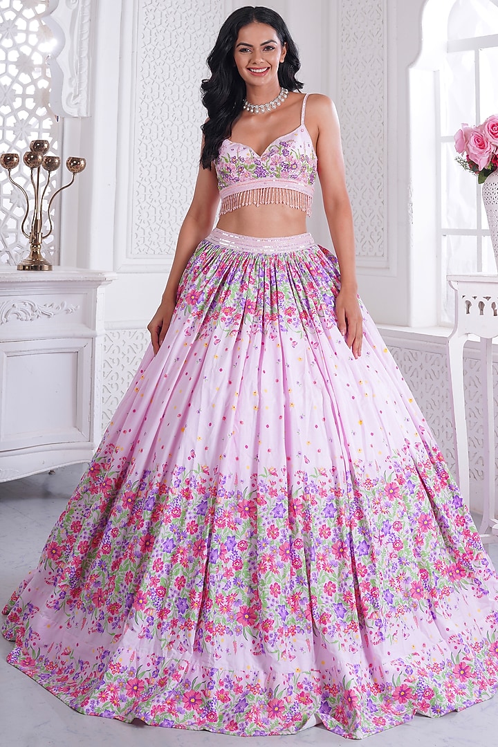 Pink Cotton Printed & Embroidered Wedding Lehenga Set by LABEL PRIYANKA KAR at Pernia's Pop Up Shop