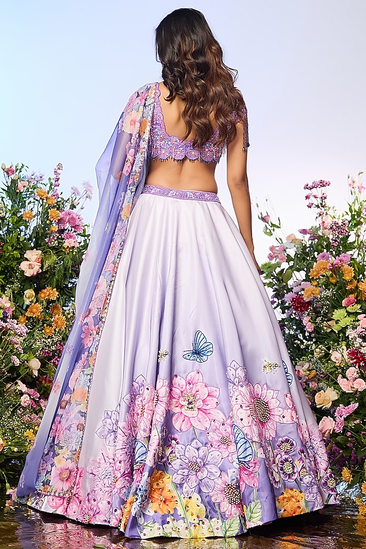 Lilac Blue Crystal Beads Embellished Wedding Lehenga Set by LABEL PRIYANKA KAR at Pernia's Pop Up Shop