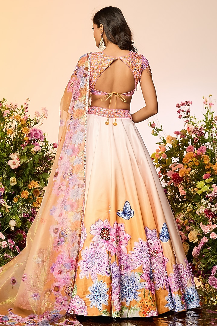 Ochre Yellow Crystal Printed & Embellished Wedding Lehenga Set by LABEL PRIYANKA KAR at Pernia's Pop Up Shop