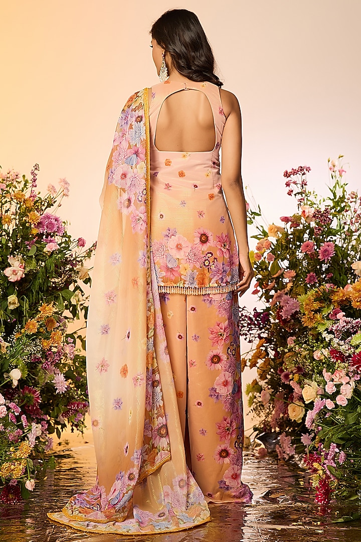 Ochre Yellow Zari Floral Printed Party Wear Sharara Set by LABEL PRIYANKA KAR at Pernia's Pop Up Shop