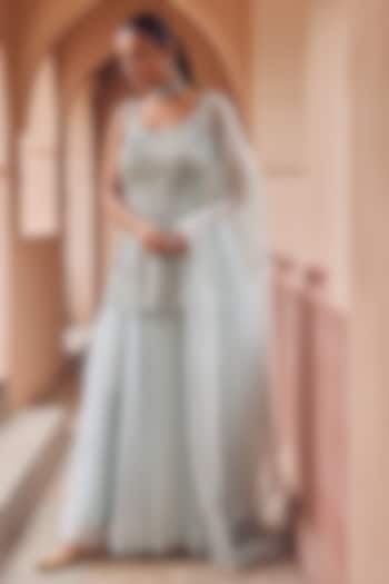 Aqua Organza Wedding Sharara Set by Label RSD at Pernia's Pop Up Shop