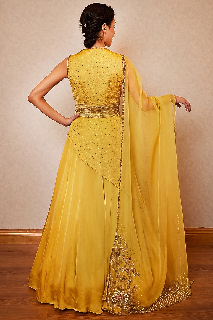 Mehendi Green Satin Organza Hand Embellished Wedding Lehenga Set by Label RSD at Pernia's Pop Up Shop