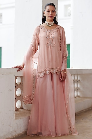 Old Rose Pink Organza Sharara Set by Label RSD
