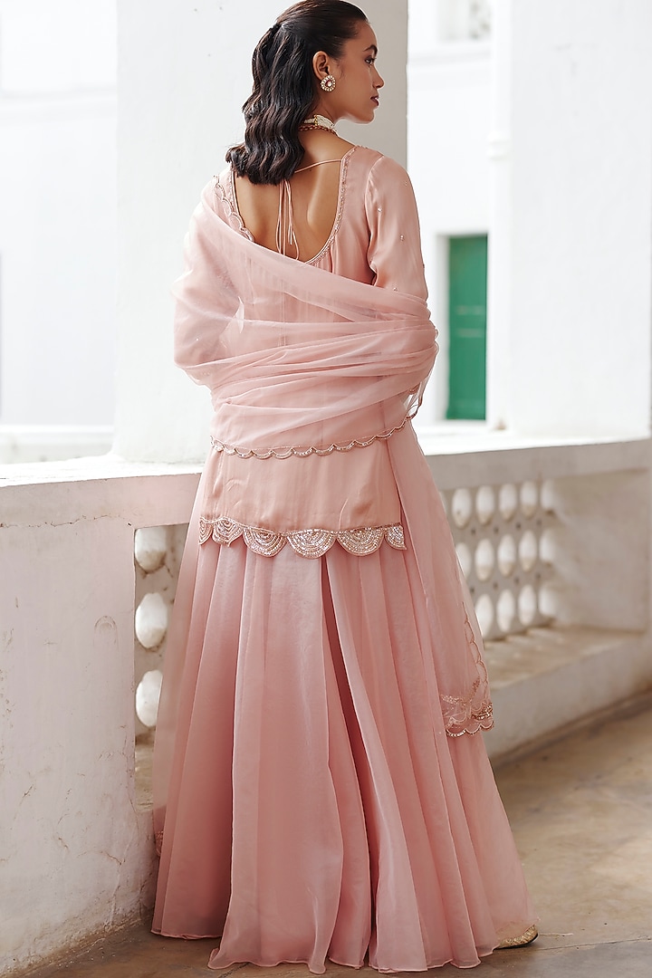 Old Rose Pink Organza Wedding Sharara Set by Label RSD at Pernia's Pop Up Shop