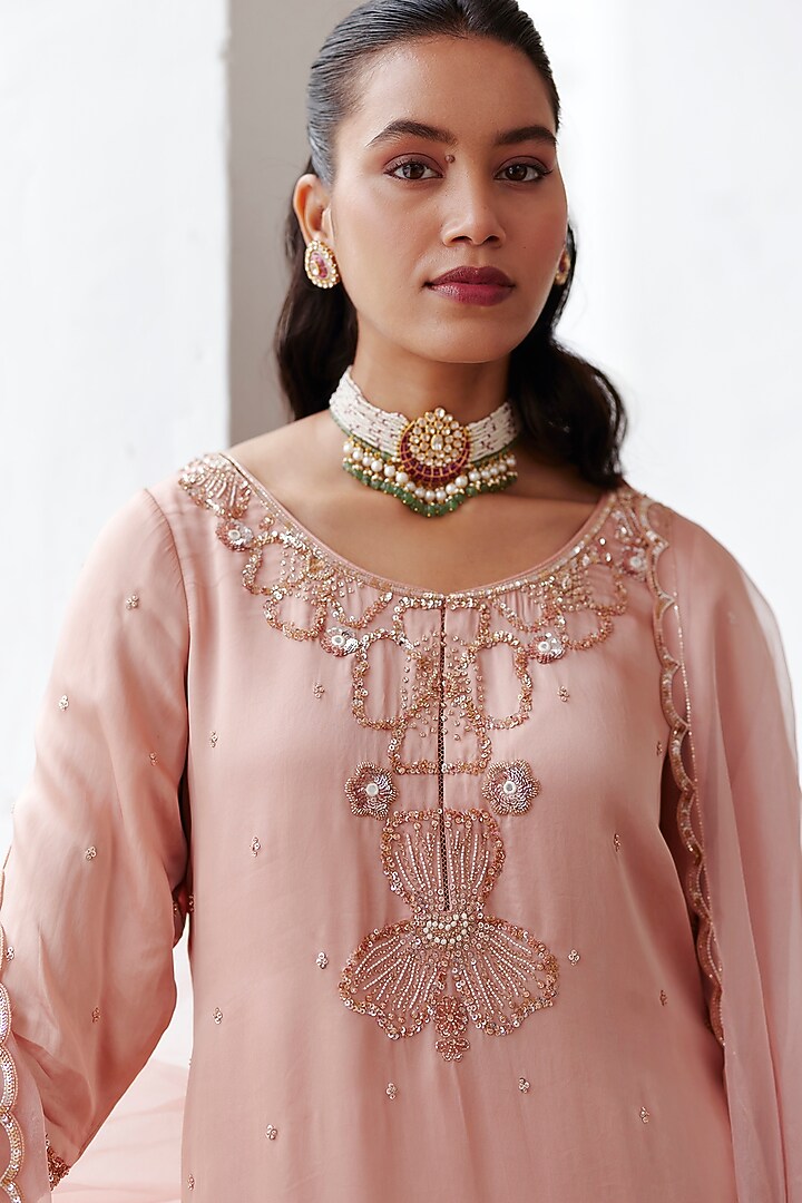 Old Rose Pink Organza Wedding Sharara Set by Label RSD at Pernia's Pop Up Shop