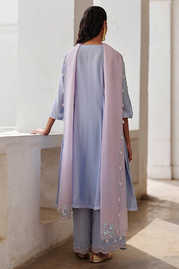 Light Purple Chanderi Mirror Work Party Wear Anarkali Set by Label RSD at Pernia's Pop Up Shop