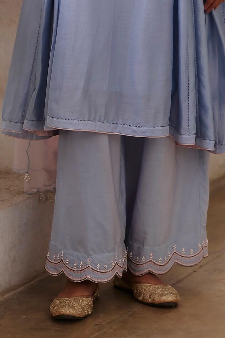 Light Purple Chanderi Mirror Work Party Wear Anarkali Set by Label RSD at Pernia's Pop Up Shop