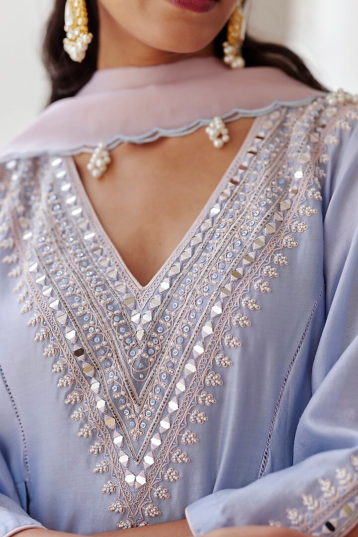 Light Purple Chanderi Mirror Work Party Wear Anarkali Set by Label RSD at Pernia's Pop Up Shop