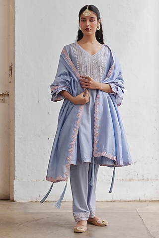 Light Purple Chanderi Mirror Work Anarkali Set by Label RSD