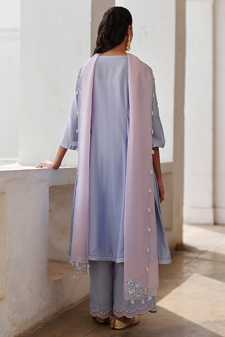 Light Purple Chanderi Mirror Work Party Wear Anarkali Set by Label RSD at Pernia's Pop Up Shop