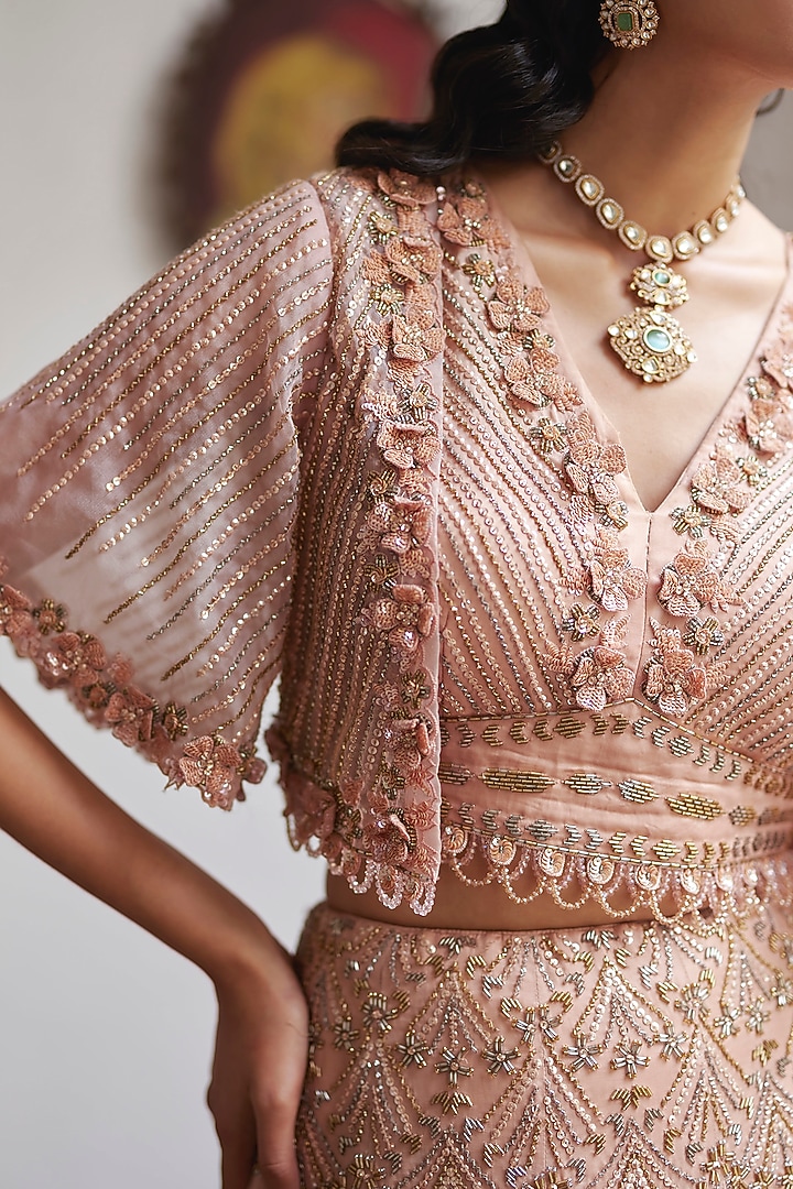 Rose Gold & Copper Ombre Satin Organza Hand Embroidered Wedding Lehenga Set by Label RSD at Pernia's Pop Up Shop 2026 Rose Gold & Copper Ombre Satin Organza Hand Embroidered Wedding Lehenga Set by Label RSD at Pernia's Pop Up Shop 2026