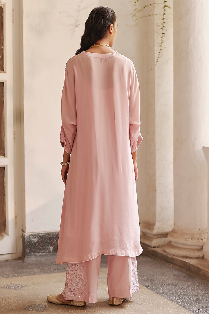 Dusty Pink Crepe Sequins & Applique Work Kaftan Set by Label RSD at Pernia's Pop Up Shop