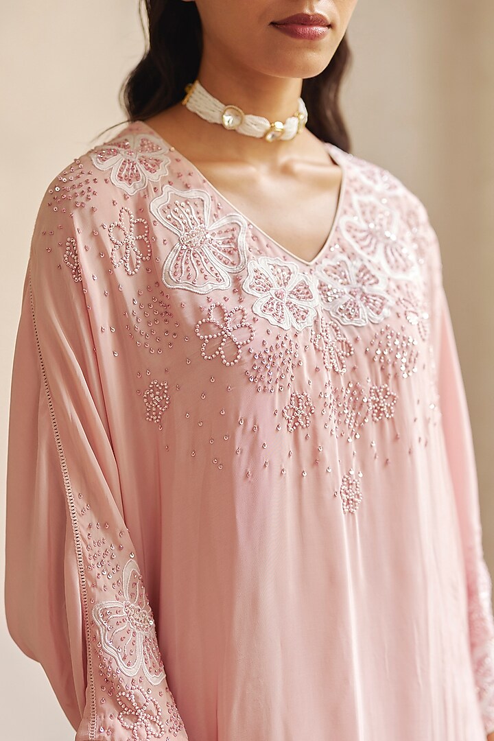 Dusty Pink Crepe Sequins & Applique Work Kaftan Set by Label RSD at Pernia's Pop Up Shop