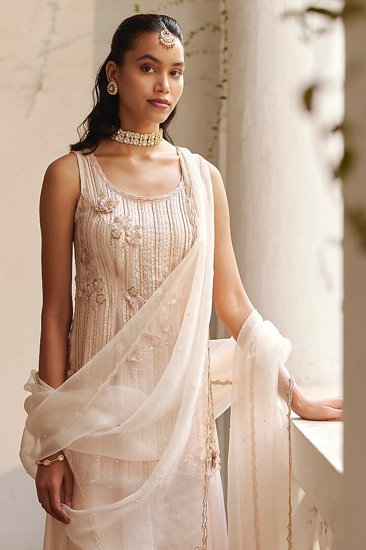 Powder Pink Organza Wedding Sharara Set by Label RSD at Pernia's Pop Up Shop