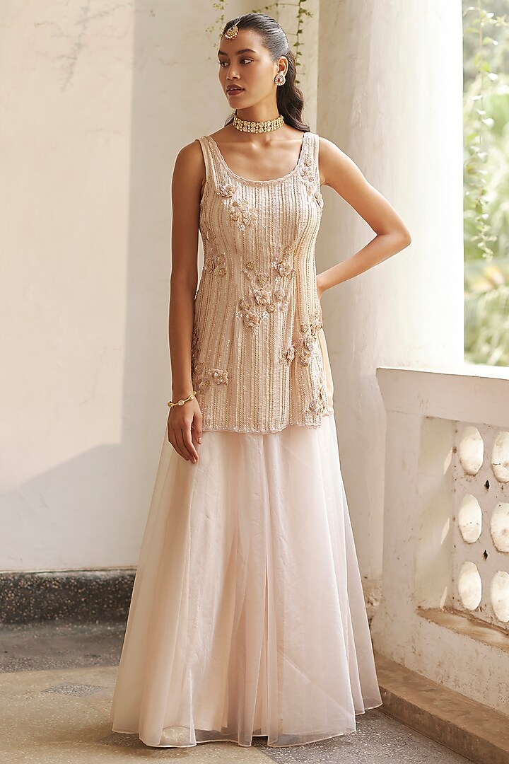 Powder Pink Organza Wedding Sharara Set by Label RSD at Pernia's Pop Up Shop