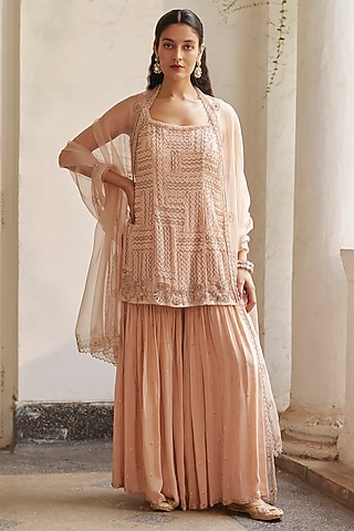 Peach Crepe Gharara Set by Label RSD