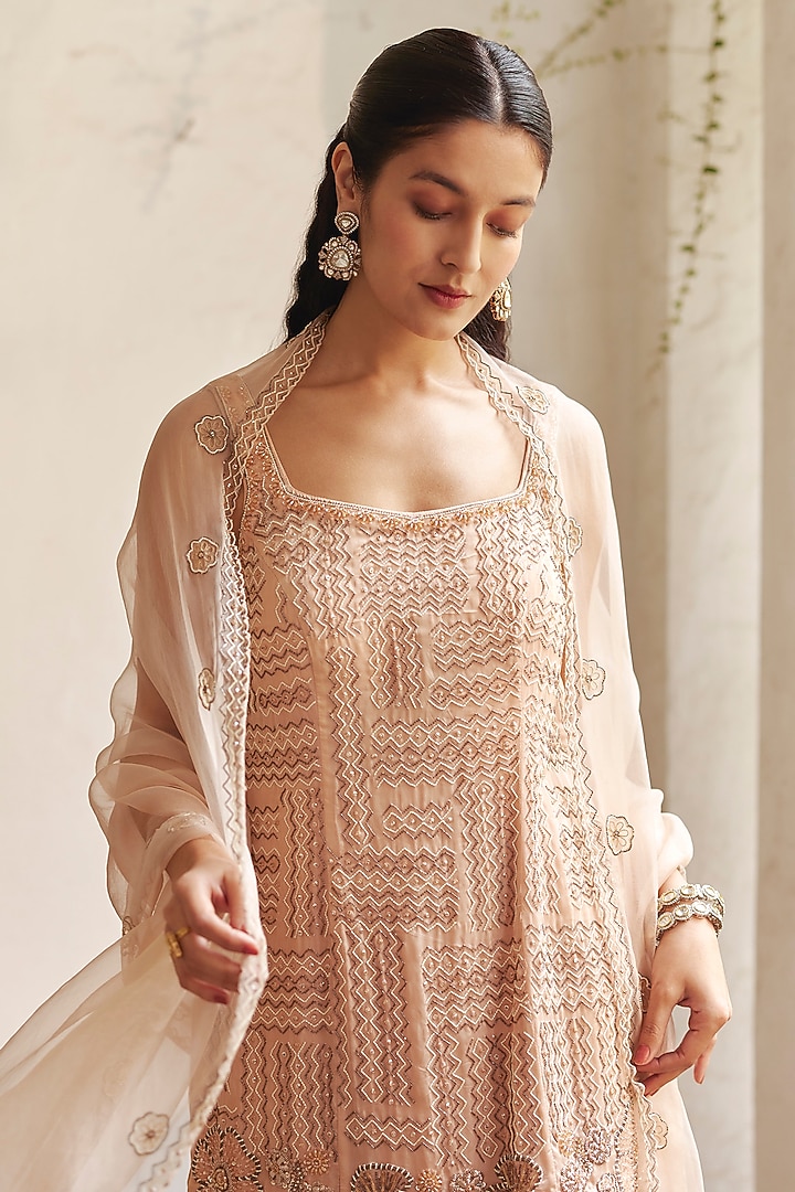 Peach Crepe Gharara Set by Label RSD at Pernia's Pop Up Shop