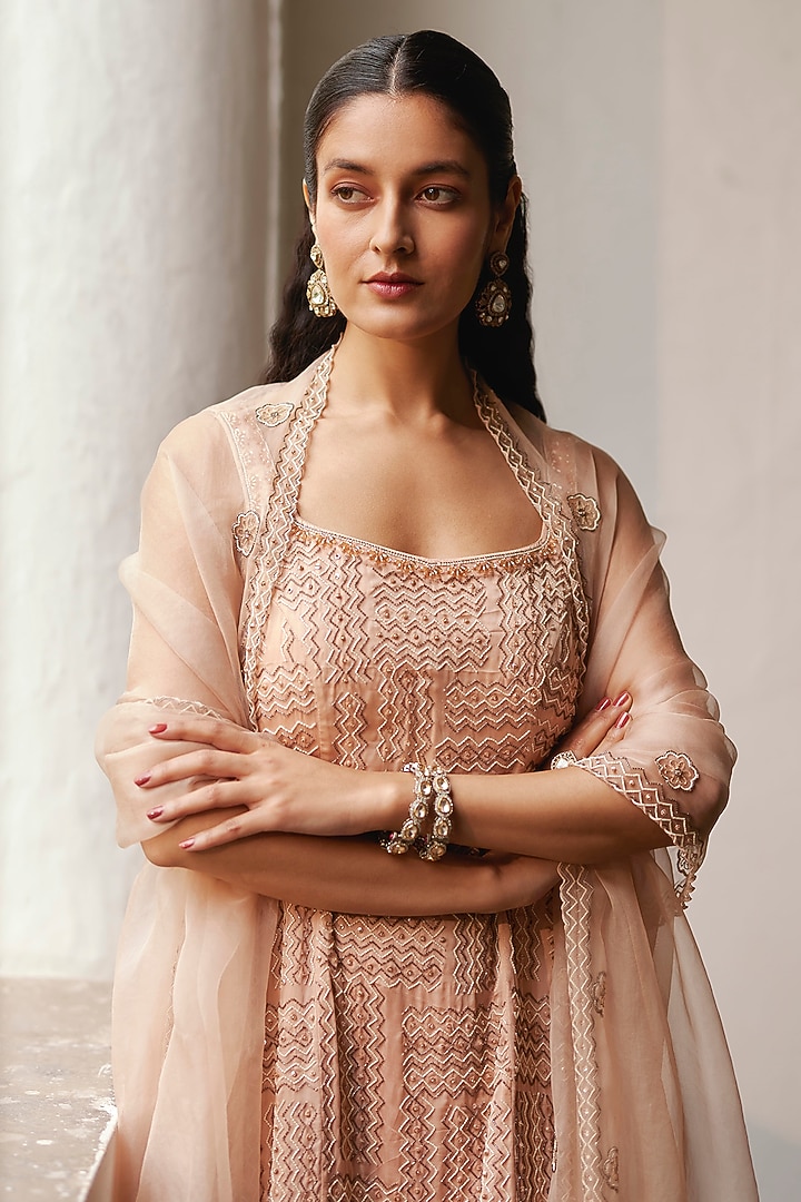 Peach Crepe Gharara Set by Label RSD at Pernia's Pop Up Shop