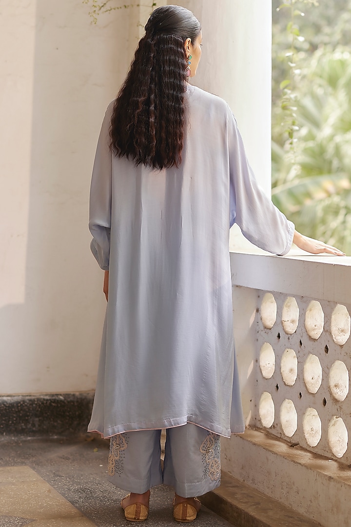 Blue Crepe Sequins & Applique Work Kaftan Set by Label RSD at Pernia's Pop Up Shop