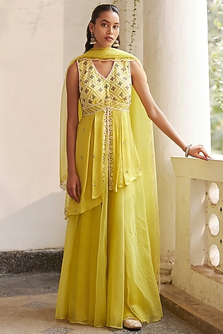 Lime Satin Organza Sharara Set by Label RSD