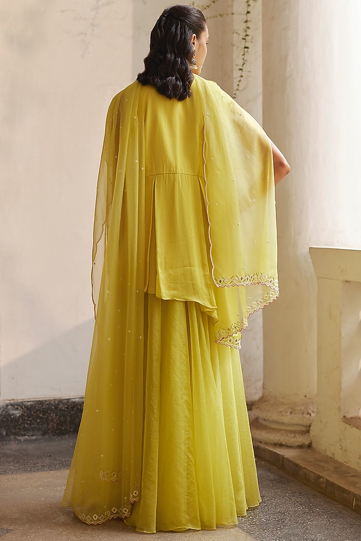 Lime Satin Organza Wedding Sharara Set by Label RSD at Pernia's Pop Up Shop