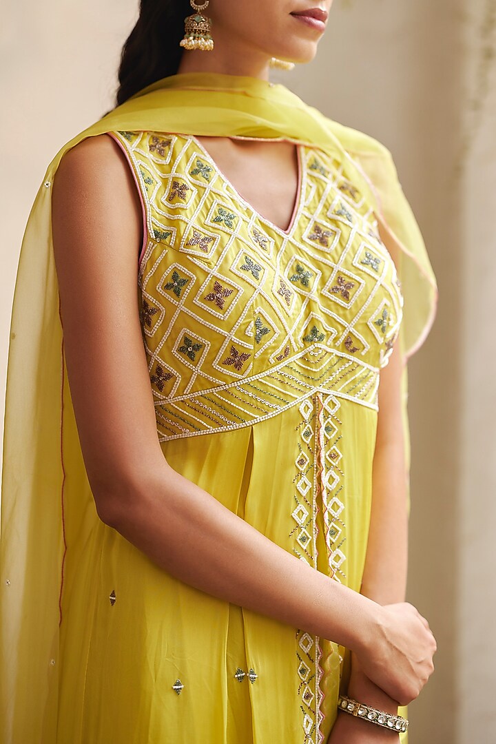 Lime Satin Organza Wedding Sharara Set by Label RSD at Pernia's Pop Up Shop