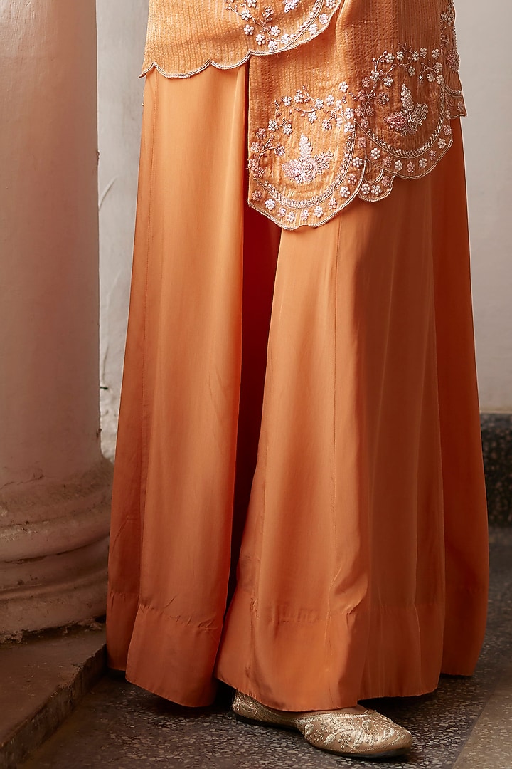 Burnt Orange Crepe Flowy Wedding Sharara Set by Label RSD at Pernia's Pop Up Shop