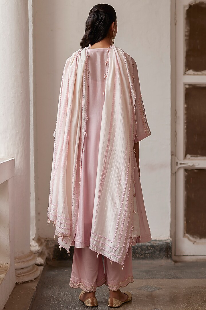 Pink Chanderi Dori & Mirror Work Party Wear Anarkali Set by Label RSD at Pernia's Pop Up Shop