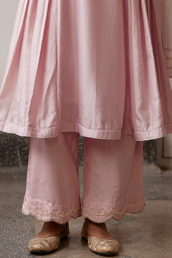 Pink Chanderi Dori & Mirror Work Party Wear Anarkali Set by Label RSD at Pernia's Pop Up Shop