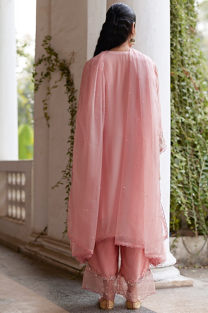 Pink Satin Georgette Hand Embroidered Kurta Set by Label RSD at Pernia's Pop Up Shop