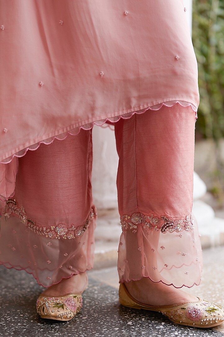 Pink Satin Georgette Hand Embroidered Kurta Set by Label RSD at Pernia's Pop Up Shop