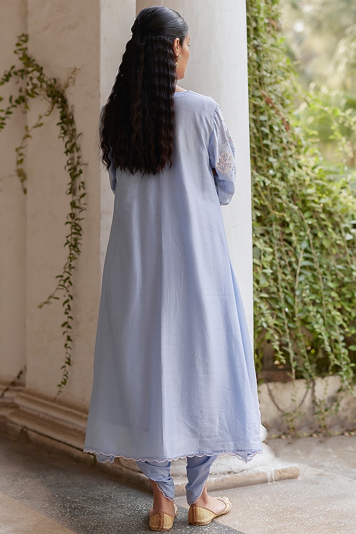 Blue Chanderi Sequins & Applique Kurta Set by Label RSD at Pernia's Pop Up Shop