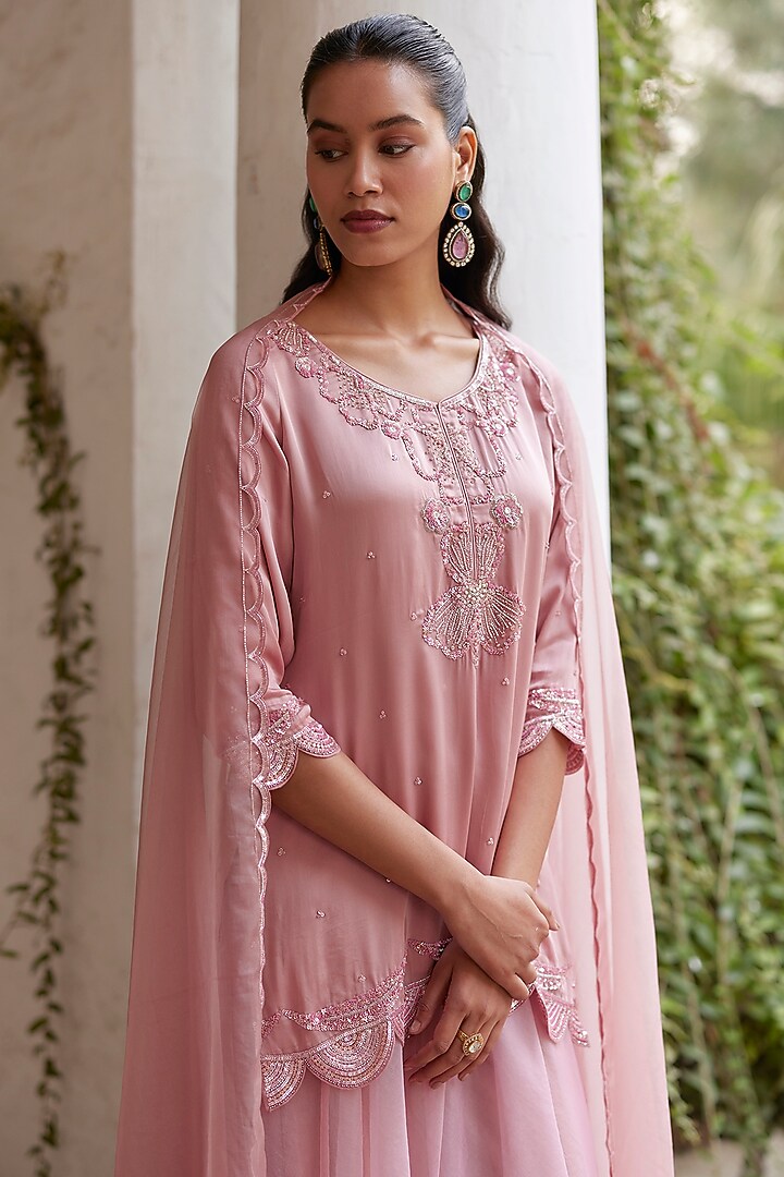 Rose Pink Satin Organza Wedding Sharara Set by Label RSD at Pernia's Pop Up Shop