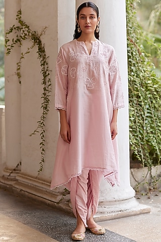 Dusty Pink Cotton Silk Dhoti Set by Label RSD