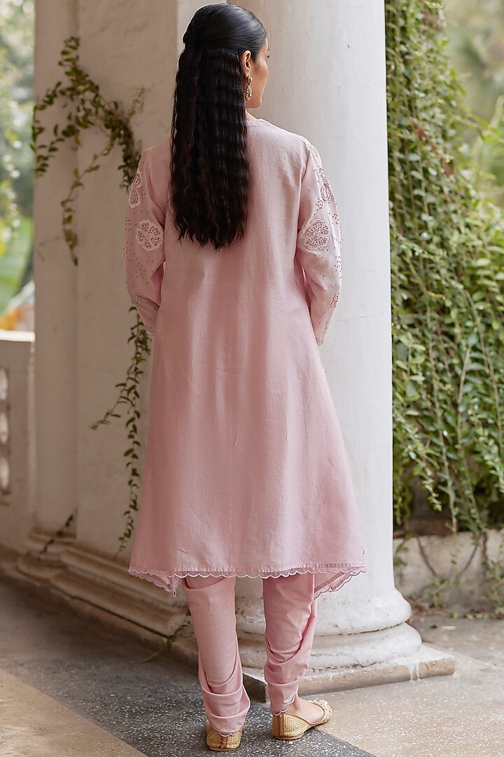 Dusty Pink Cotton Silk Dhoti Set by Label RSD at Pernia's Pop Up Shop