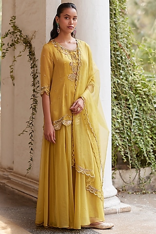 Mehendi Green Organza Flowy Sharara Set by Label RSD