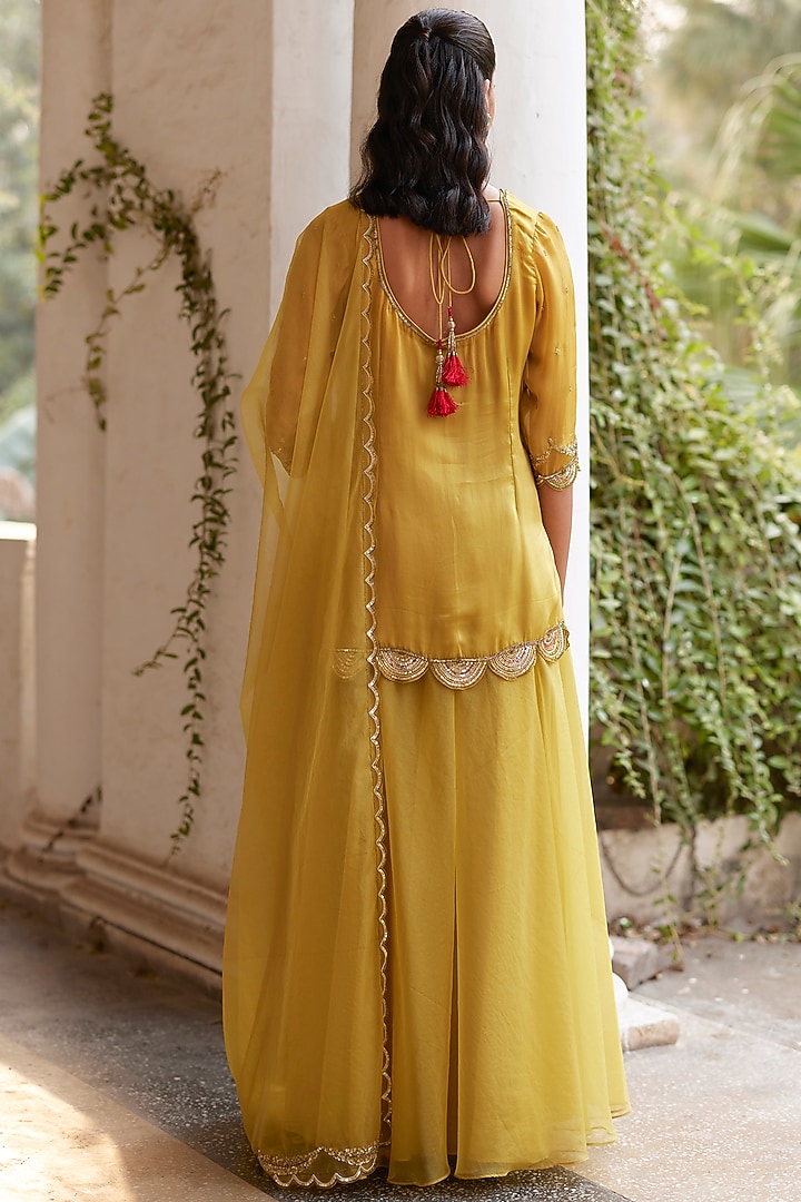 Mehendi Green Organza Flowy Wedding Sharara Set by Label RSD at Pernia's Pop Up Shop
