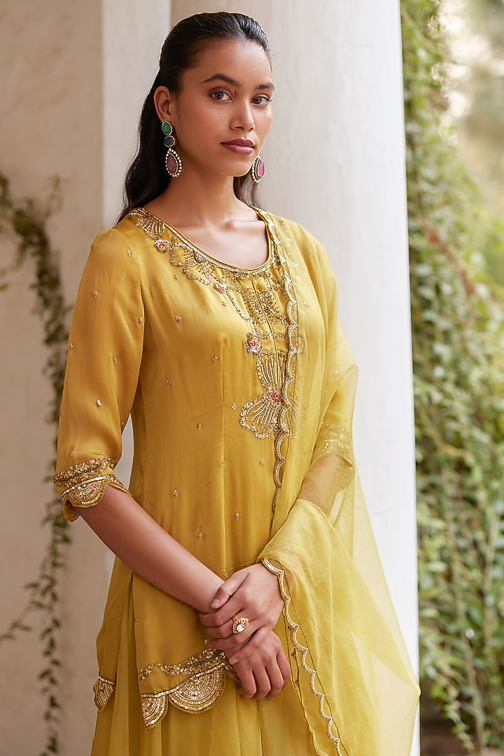 Mehendi Green Organza Flowy Wedding Sharara Set by Label RSD at Pernia's Pop Up Shop