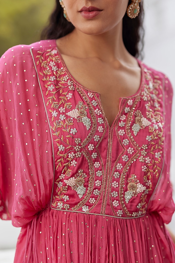 Hot Pink Chiffon Mukaish Gharara Set by Label RSD at Pernia's Pop Up Shop