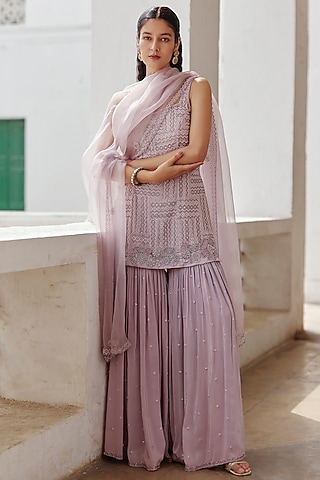 Lilac Crepe Gharara Set by Label RSD